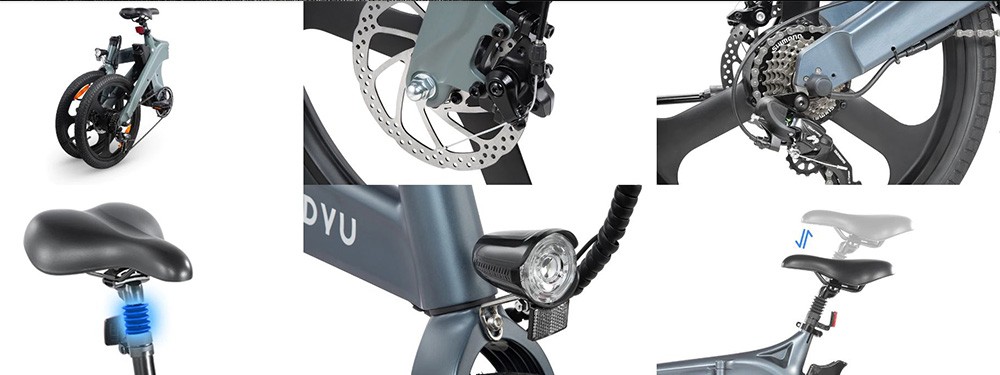DYU T1 Electric Bike 20 Inch Tire Torque Sensor 36V 250W Motor 25Km/h Max Speed 10Ah Removable Battery Front and Rear Mechanical Disc Brakes Shimano 7-Speed Gear - Grey