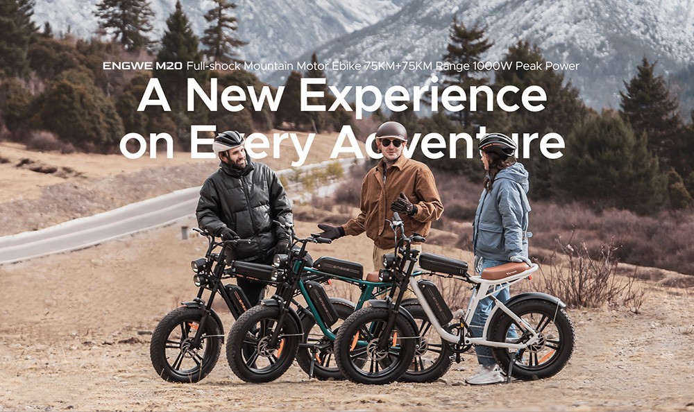 ENGWE M20 Electric Bike 20*4.0'' Fat Tires 750W Brushless Motor 45Km/h Max Speed 48V 13Ah Battery 75KM Range Double Disc Brake Shimano 7-Speed Gears Dual Shock Systems - Black