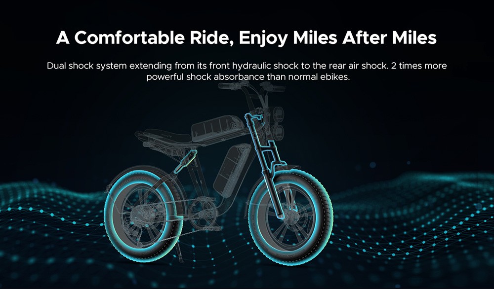 ENGWE M20 Electric Bike 20*4.0'' Fat Tires 750W Brushless Motor 45Km/h Max Speed 48V 13Ah Battery 75KM Range Double Disc Brake Shimano 7-Speed Gears Dual Shock Systems - Black