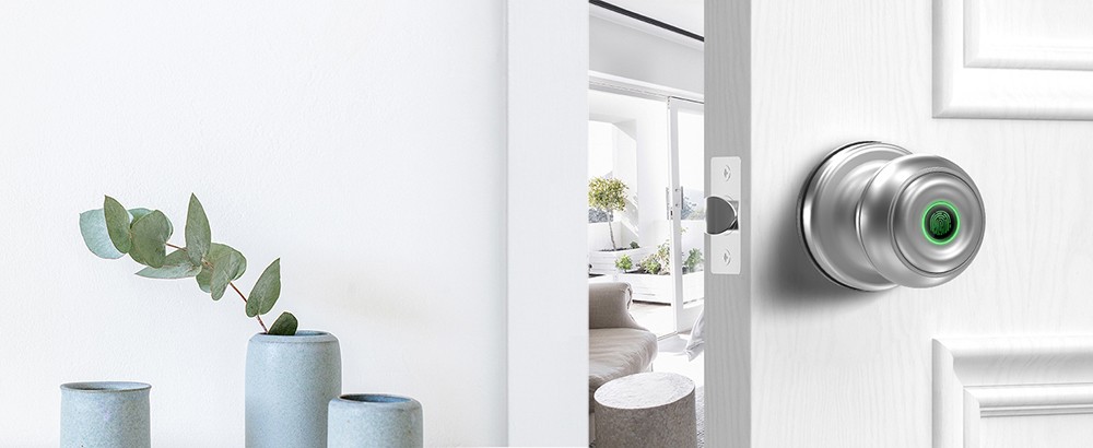 Geek Chef GeekTale K01-05 Smart Door Knob, Biometric Fingerprint Door Lock, App Control, Emergency Backup Keys Suitable for Bedrooms Cloakroom Apartments Offices Hotels - Matte Silver