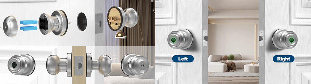 Geek Chef GeekTale K01-05 Smart Door Knob, Biometric Fingerprint Door Lock, App Control, Emergency Backup Keys Suitable for Bedrooms Cloakroom Apartments Offices Hotels - Matte Silver