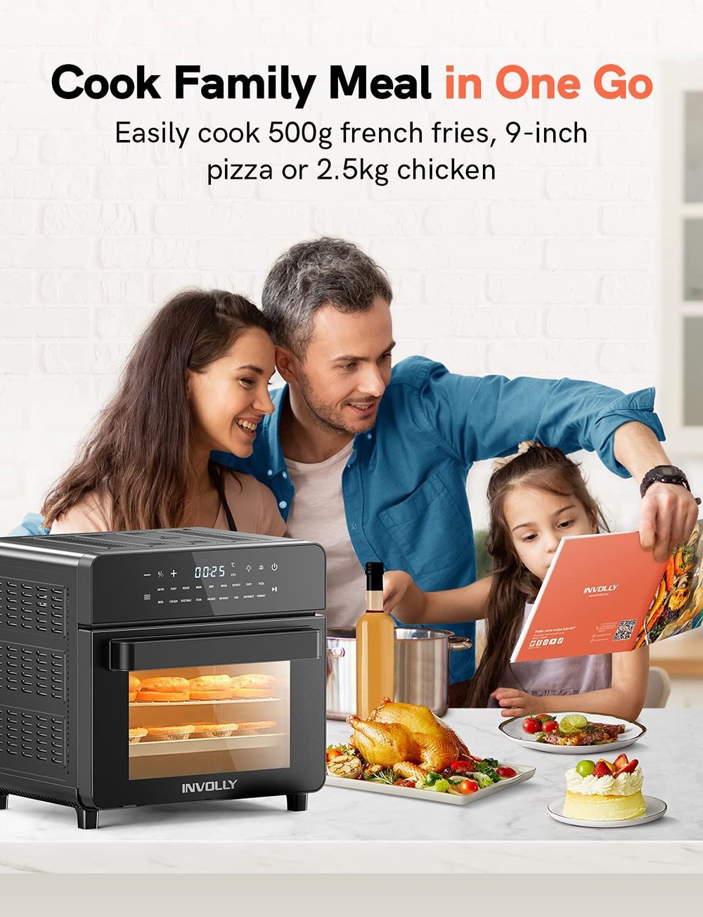 Involly AF-150ID 1600W Air Fryer Oven, 18 in 1 Digital Table-top Air Fryers Toaster Oven(Black)