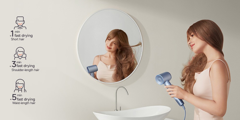Laifen Swift 1600W High Speed Hair Dryer, Negative Ionic Blow Dryer, 110,000rpm Brushless Motor, 59dB Low Noise, 3 Color LED Light - White