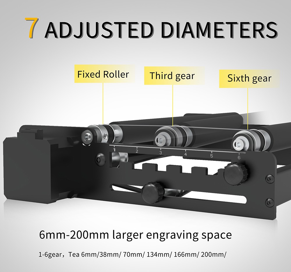 HOSSZABB lézeres forgóhenger, 6-200 mm gravírozási átmérő, 360 fokban forgatható, hengeres tárgyakra, poharakra, tollra, csövekre gravírozás