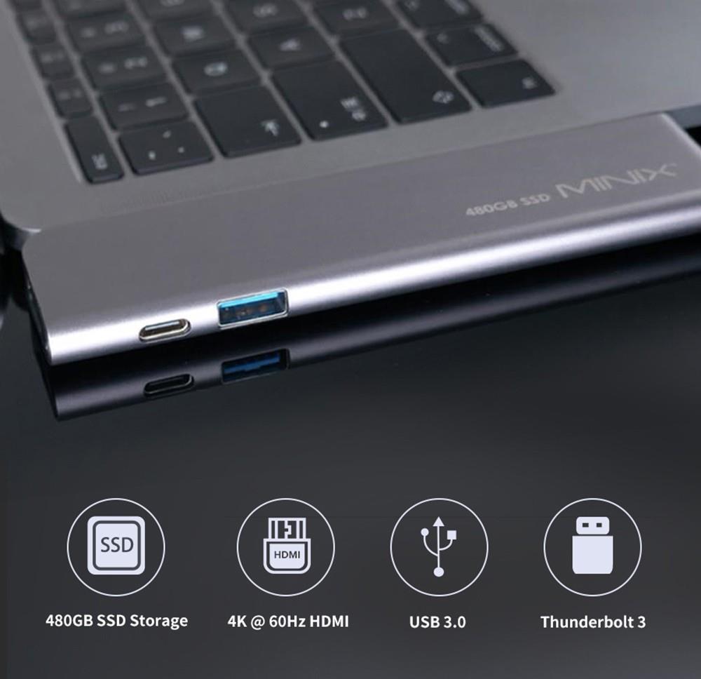 MINIX SD4 GR 480GB SSD Dual 4K@60Hz Output, USB3.0, PD & Data Up to 5Gbps, Thunderbolt 3 - Silver