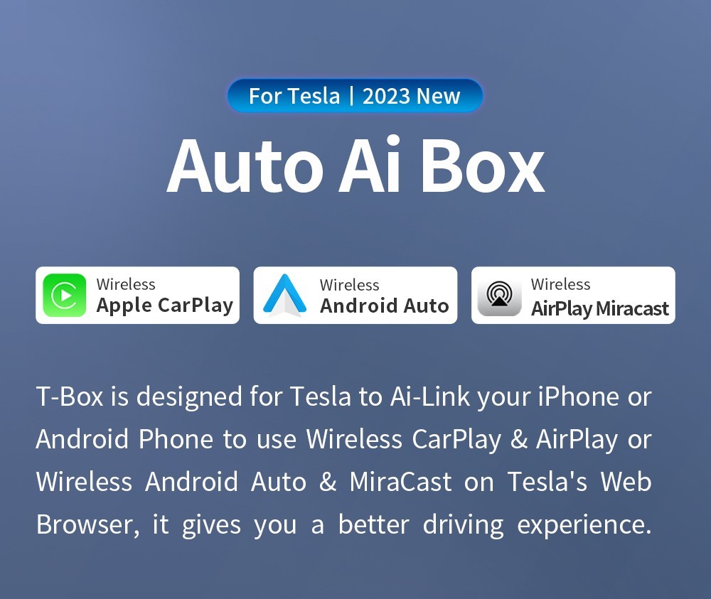 Ownice T3 Wireless Auto Ai Box for Tesla, Dual WiFi, Support CarPlay / AirPlay / Android Auto / MiraCast - Blue