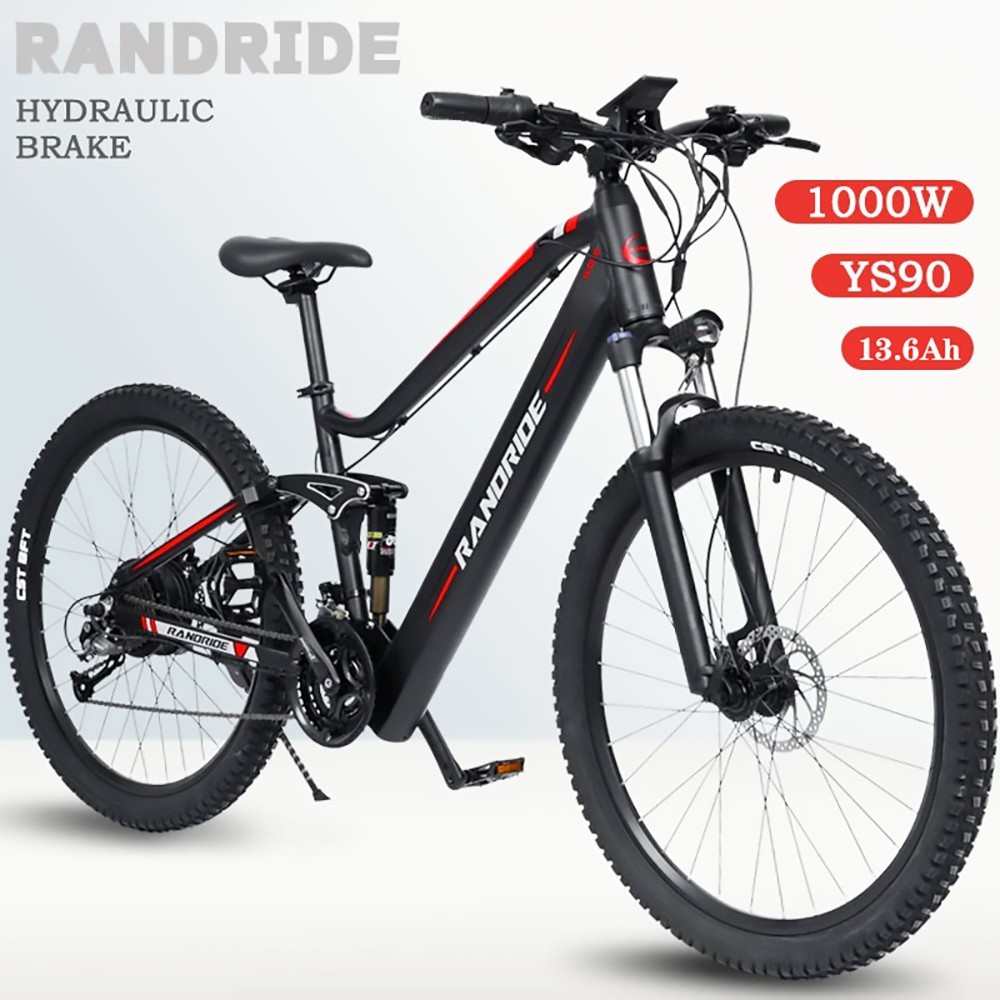 RANDRIDE YS90 Electric Bike 1000W Motor 45km/h Max Speed 48V 13.6Ah Battery 60-70km Max Range 27.5*2.4'' Tire 150kg Load SHIMANO Hydraulic Disc Brake MicroNew 27 Gears