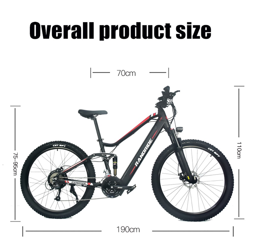 RANDRIDE YS90 Electric Bike 1000W Motor 45km/h Max Speed 48V 13.6Ah Battery 60-70km Max Range 27.5*2.4'' Tire 150kg Load SHIMANO Hydraulic Disc Brake MicroNew 27 Gears