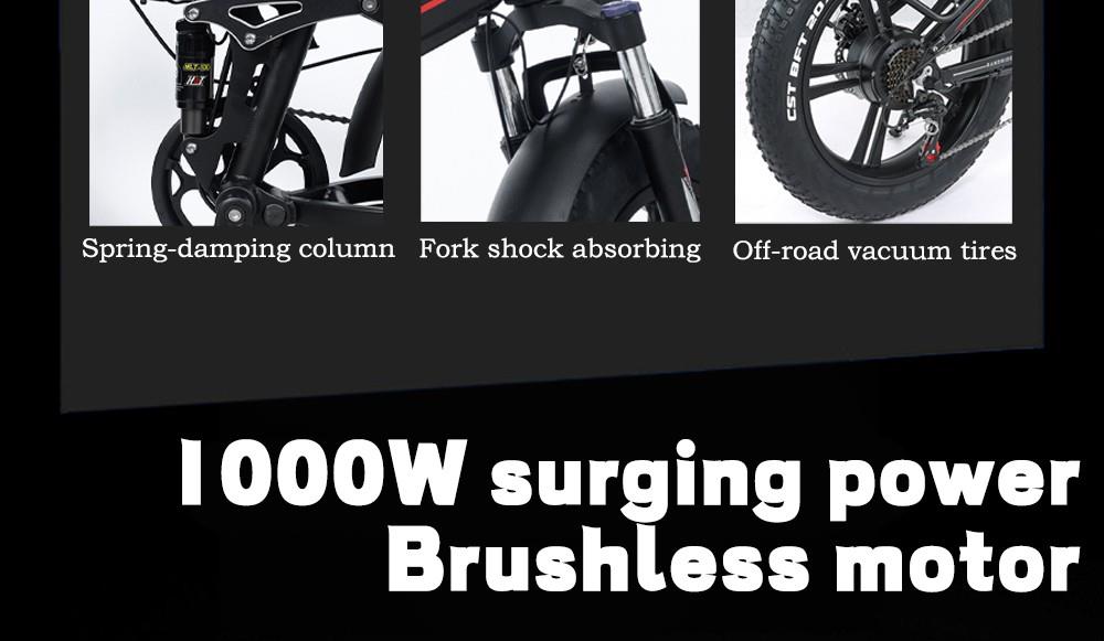 RANDRIDE YX20 Electric Bike 1000W Motor 45km/h Max Speed 48V 17Ah Battery 80-90km Max Range 20*4.0'' Spoke Wheels Fat Tires 150kg Load Shimano 7-Speed Gear