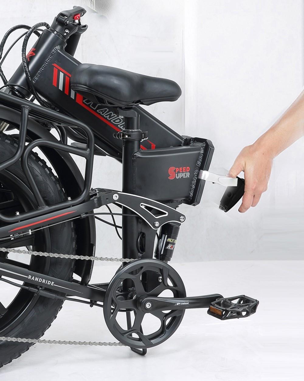RANDRIDE YX20 Electric Bike 1000W Motor 45km/h Max Speed 48V 17Ah Battery 80-90km Max Range 20*4.0'' Spoke Wheels Fat Tires 150kg Load Shimano 7-Speed Gear