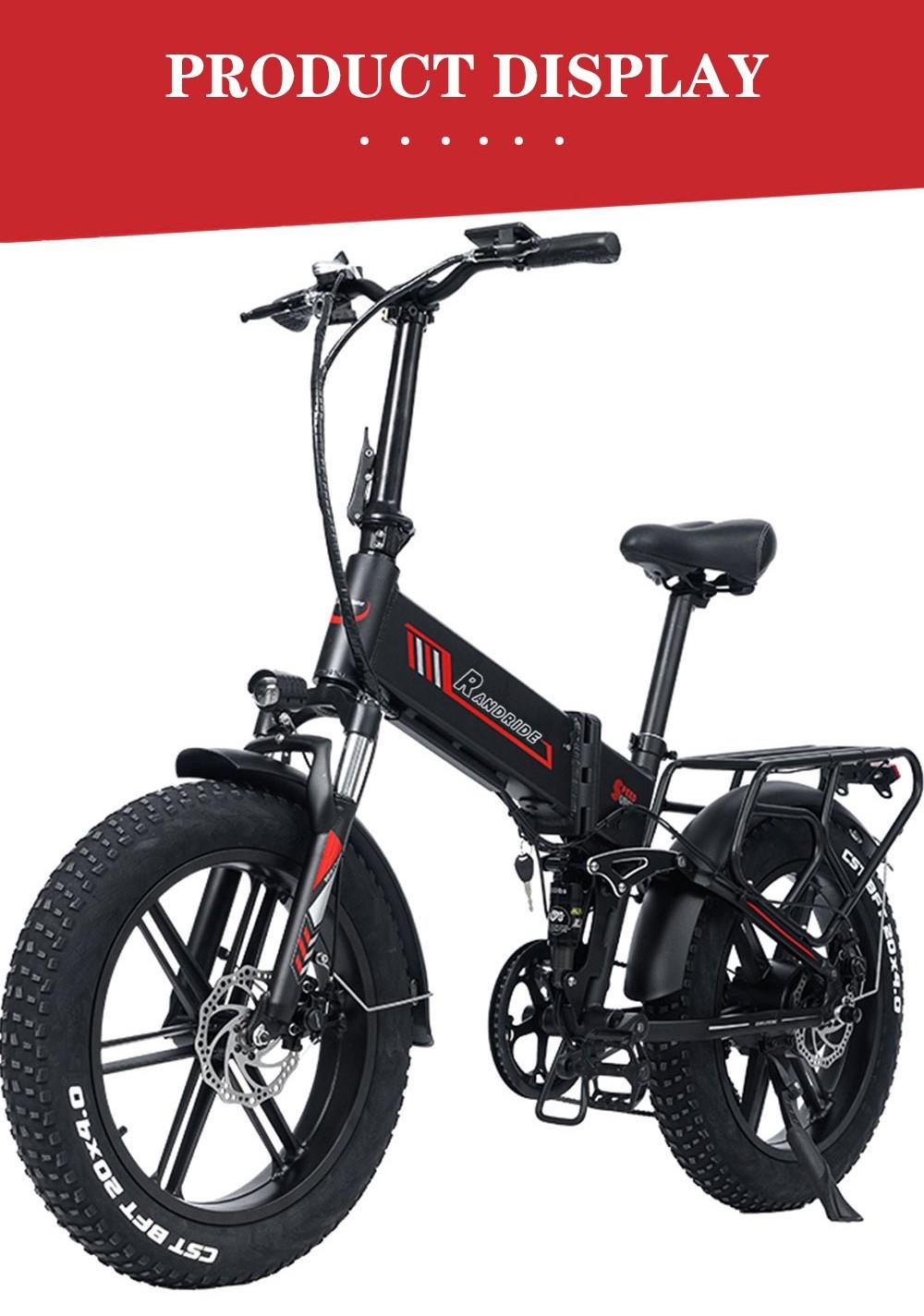 RANDRIDE YX20 Electric Bike 1000W Motor 45km/h Max Speed 48V 17Ah Battery 80-90km Max Range 20*4.0'' Spoke Wheels Fat Tires 150kg Load Shimano 7-Speed Gear