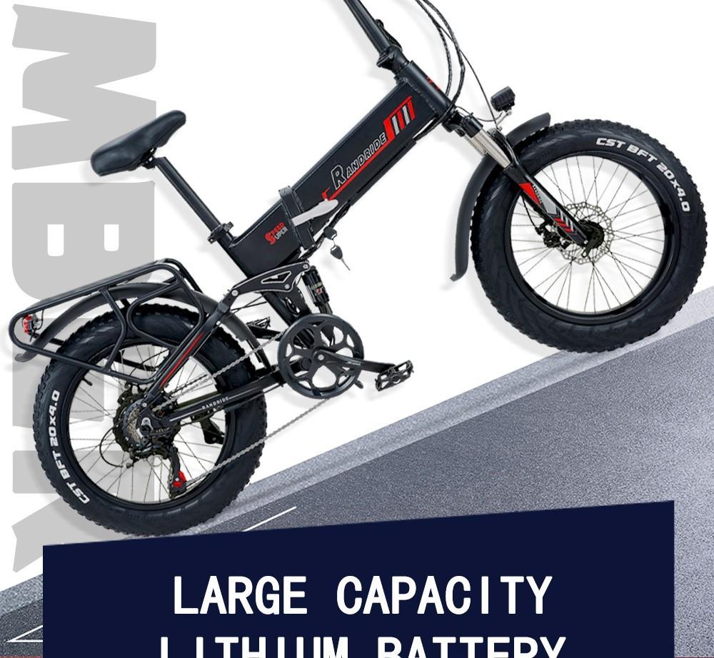 RANDRIDE YX20 Electric Bike 1000W Motor 45km/h Max Speed 48V 17Ah Battery 80-90km Max Range 20*4.0'' Spoke Wheels Fat Tires 150kg Load Shimano 7-Speed Gear