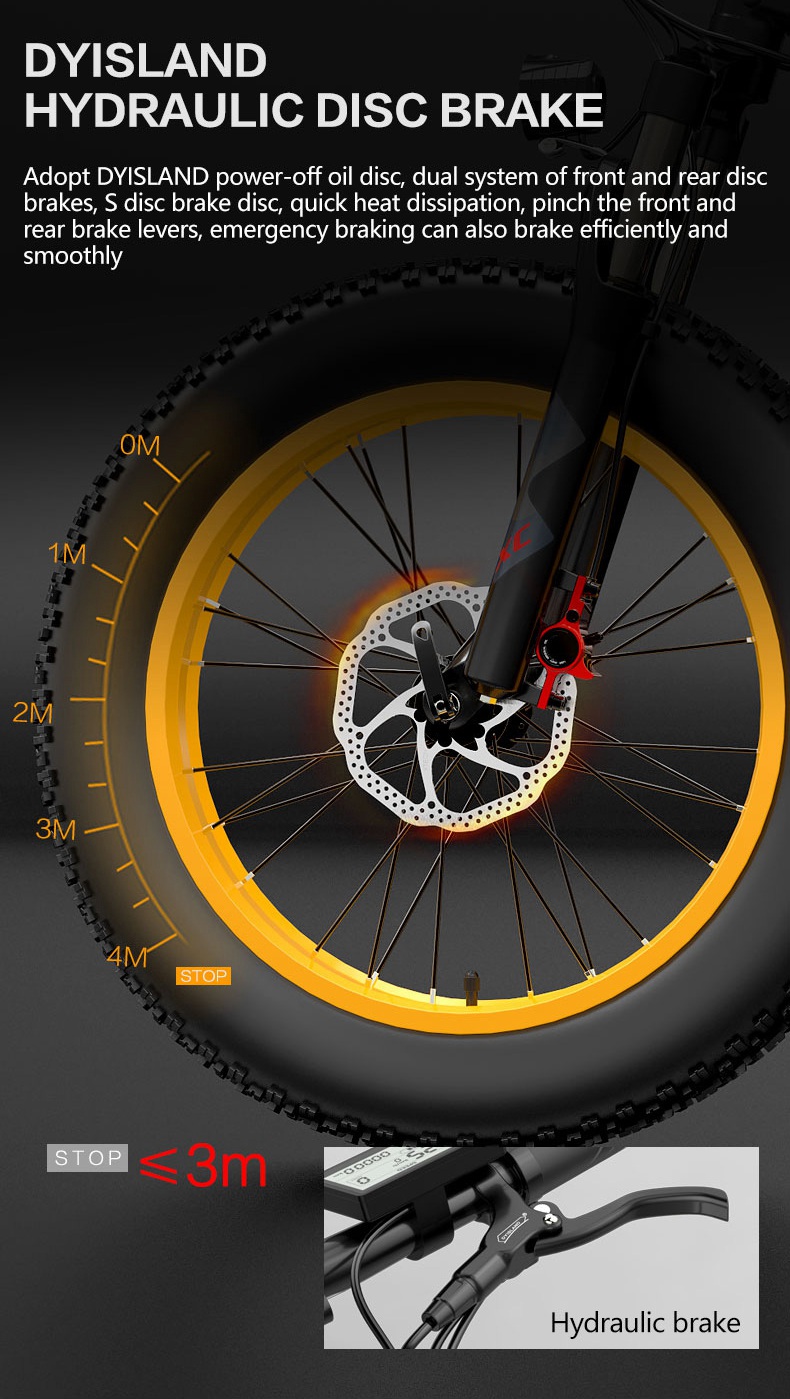 Bezior XF200 Folding Electric Bike 48V 15Ah Battery 1000W Motor 20x4.0 inch Fat Tire Aluminum Alloy Frame Shimano 7-speed Shift Max Speed 40km/h 130KM Power-assisted mileage Range LCD Display IP54 Waterproof - Black Yellow