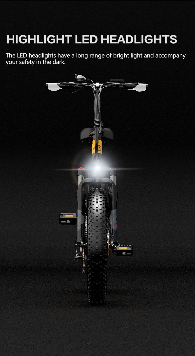 Bezior XF200 Folding Electric Bike 48V 15Ah Battery 1000W Motor 20x4.0 inch Fat Tire Aluminum Alloy Frame Shimano 7-speed Shift Max Speed 40km/h 130KM Power-assisted mileage Range LCD Display IP54 Waterproof - Black Yellow