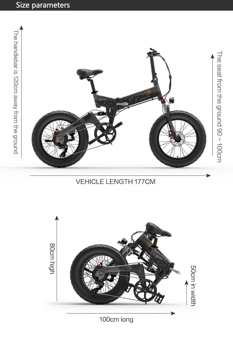 Bezior XF200 Folding Electric Bike 48V 15Ah Battery 1000W Motor 20x4.0 inch Fat Tire Aluminum Alloy Frame Shimano 7-speed Shift Max Speed 40km/h 130KM Power-assisted mileage Range LCD Display IP54 Waterproof - Black Yellow
