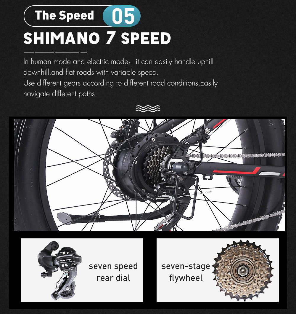 Shengmilo MX01 26 Inches Fat Tire Electric Bike 12 Magnetic Booster Bicycle 1000W 7-Speed Shimano for Snow Mountain