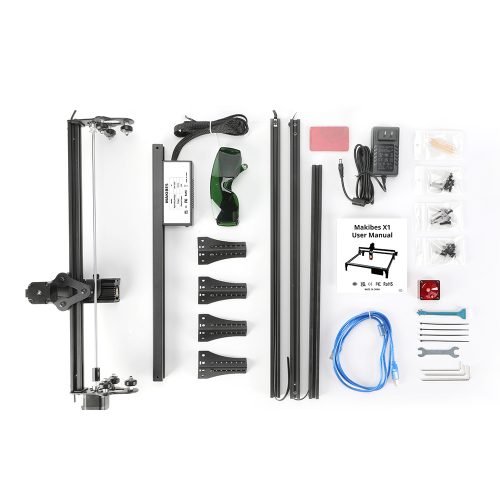 Makibes X1 5.5W Laser Engraver, 0.07*0.08mm Compressed Spot, 0.01mm Accuracy, 8000mm/min Engraving Speed, Engraver On Wood/Paper/Cardboard/Plastic/PCB board/Stainless Steel/Ceramic/Cloth, 410*400mm