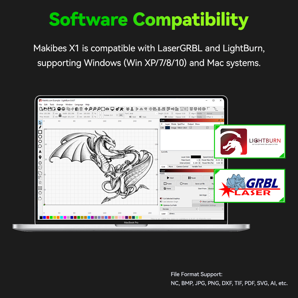 Makibes X1 5.5W Laser Engraver, 0.07*0.08mm Compressed Spot, 0.01mm Accuracy, 8000mm/min Engraving Speed, Engraver On Wood/Paper/Cardboard/Plastic/PCB board/Stainless Steel/Ceramic/Cloth, 410*400mm