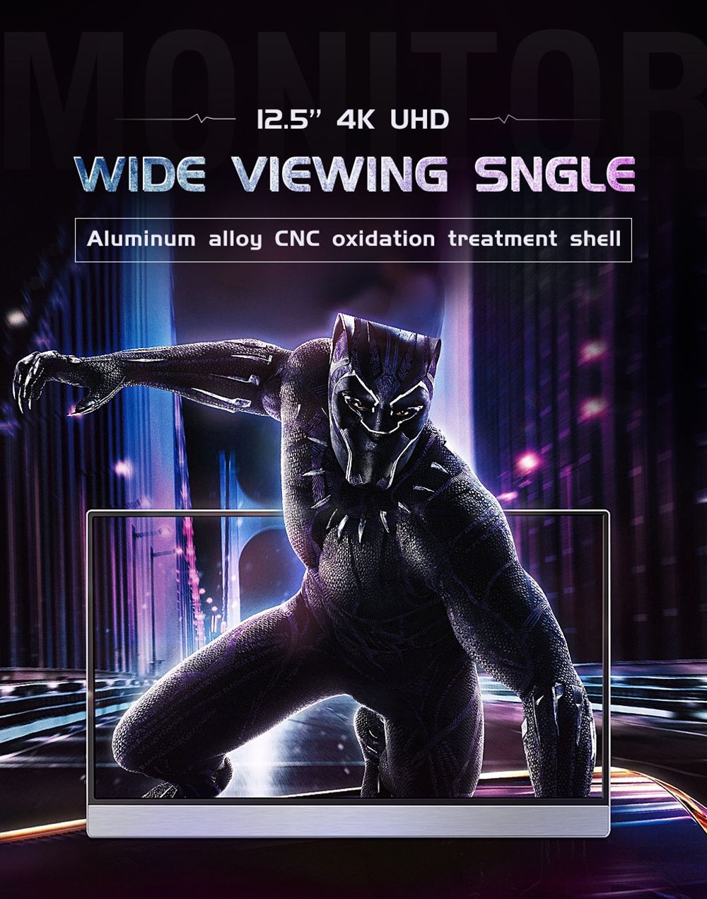 AOSIMAN ASM-125UC-1 12.5 inch Portable Monitor, 4K Resolution, 100% sRGB, Support Double Blind Insertion, IPS Screen