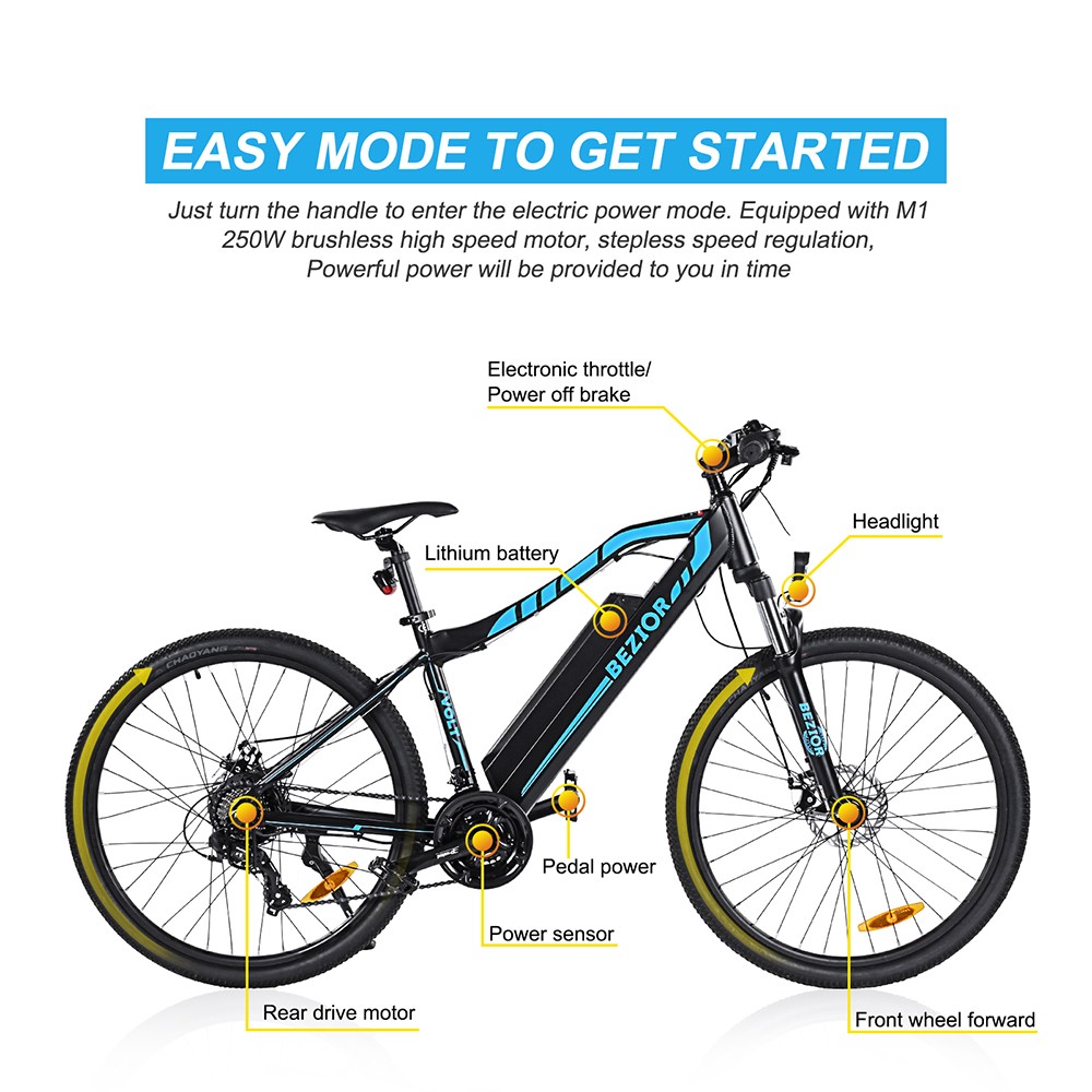 Bezior M1 Electric Bike 27.5 inch Tire 48V 12.5Ah Battery 80km Range 250W Brushless Motor 25km/h Max Speed Frame Shimano 7-speed Shift
