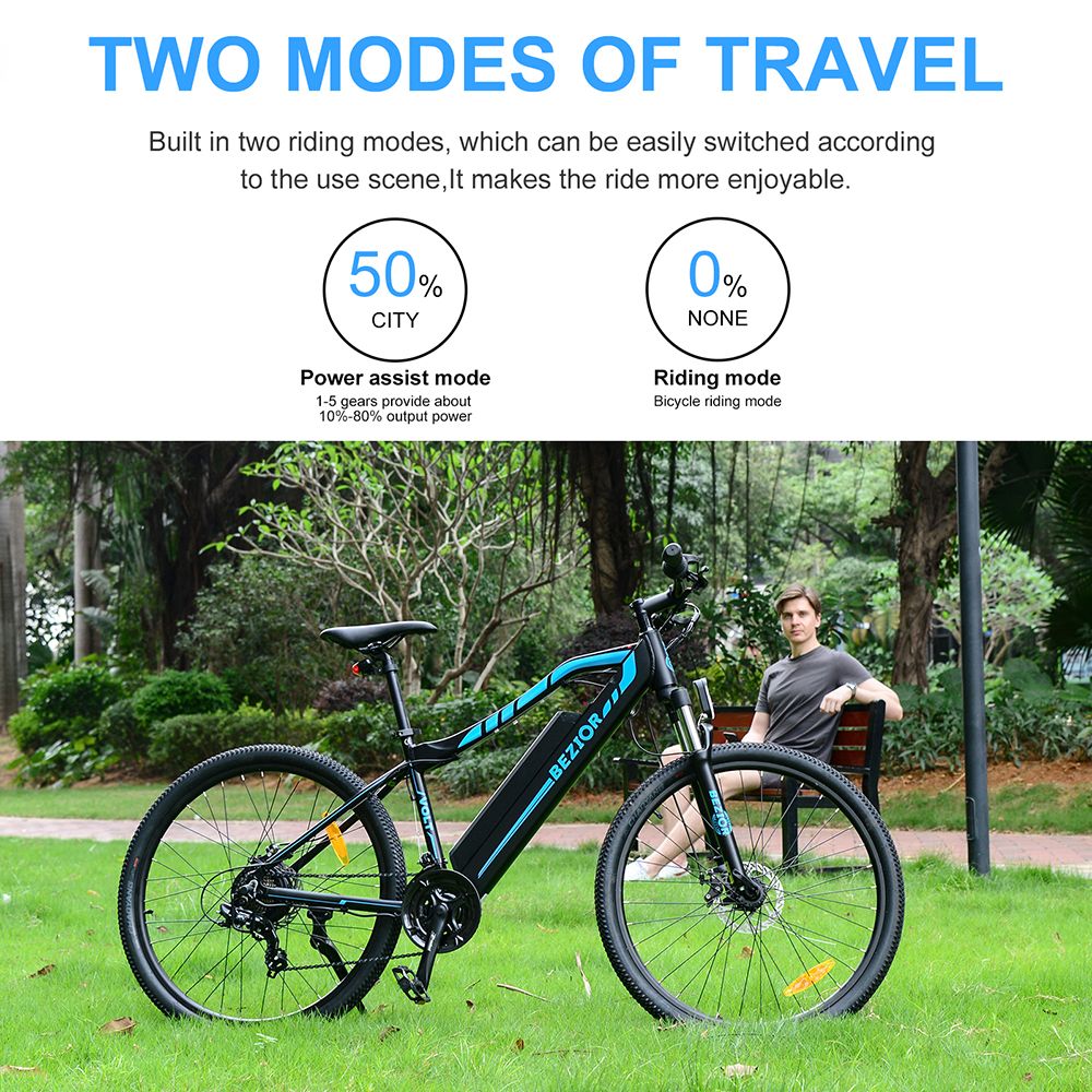 Bezior M1 Electric Bike 27.5 inch Tire 48V 12.5Ah Battery 80km Range 250W Brushless Motor 25km/h Max Speed Frame Shimano 7-speed Shift