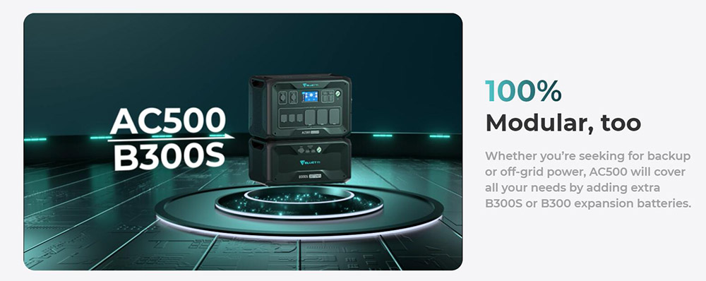 BLUETTI AC500 5000W Home Backup Expandable Power Station, 3000W Solar Input, 5000W AC Outlets, Expandable Capacity From 3072Wh to 18432Wh, 16 Outputs, APP Control