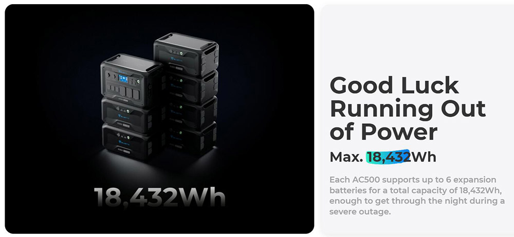 BLUETTI AC500 5000W Home Backup Expandable Power Station, 3000W Solar Input, 5000W AC Outlets, Expandable Capacity From 3072Wh to 18432Wh, 16 Outputs, APP Control