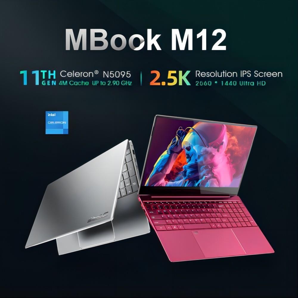 DERE M12 15.6'' Laptop Intel Celeron N5095, Intel UHD Graphics, Windows 11 Pro, 16GB DDR4 1TB SSD, Fingerprint Backlit Keyboard - Silver