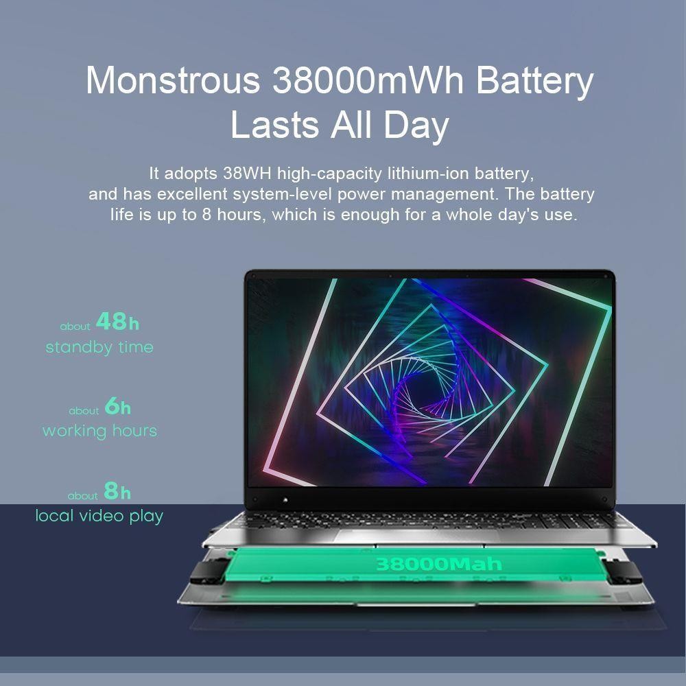 DERE M12 15.6'' Laptop Intel Celeron N5095, Intel UHD Graphics, Windows 11 Pro, 16GB DDR4 1TB SSD, Fingerprint Backlit Keyboard - Silver