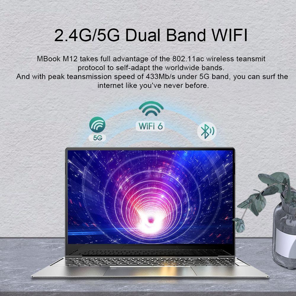 DERE M12 15.6'' Laptop Intel Celeron N5095, Intel UHD Graphics, Windows 11 Pro, 16GB DDR4 512GB SSD, Fingerprint Backlit Keyboard - Silver