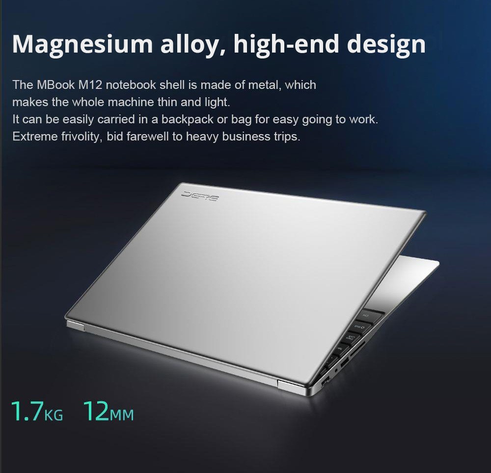 DERE M12 15.6'' Laptop Intel Celeron N5095, Intel UHD Graphics, Windows 11 Pro, 16GB DDR4 512GB SSD, Fingerprint Backlit Keyboard - Silver