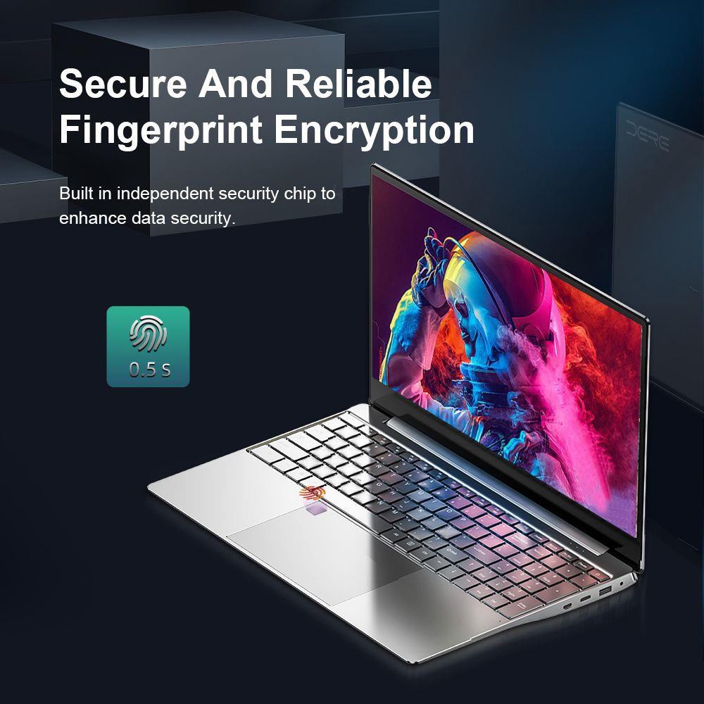 DERE M12 15.6'' Laptop Intel Celeron N5095, Intel UHD Graphics, Windows 11 Pro, 16GB DDR4 512GB SSD, Fingerprint Backlit Keyboard - Silver