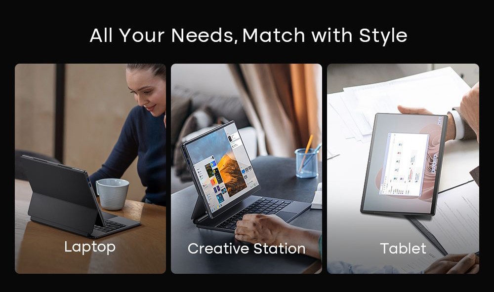 DERE T30 PRO 2-in-1 Laptop 13 inch 2K IPS Touch Screen, Tablet PC/Magic Keyboard + Stylus Pen, 16GB DDR4 1TB SSD Windows 11 Pro, 2.4G & 5G WiFi - Silver