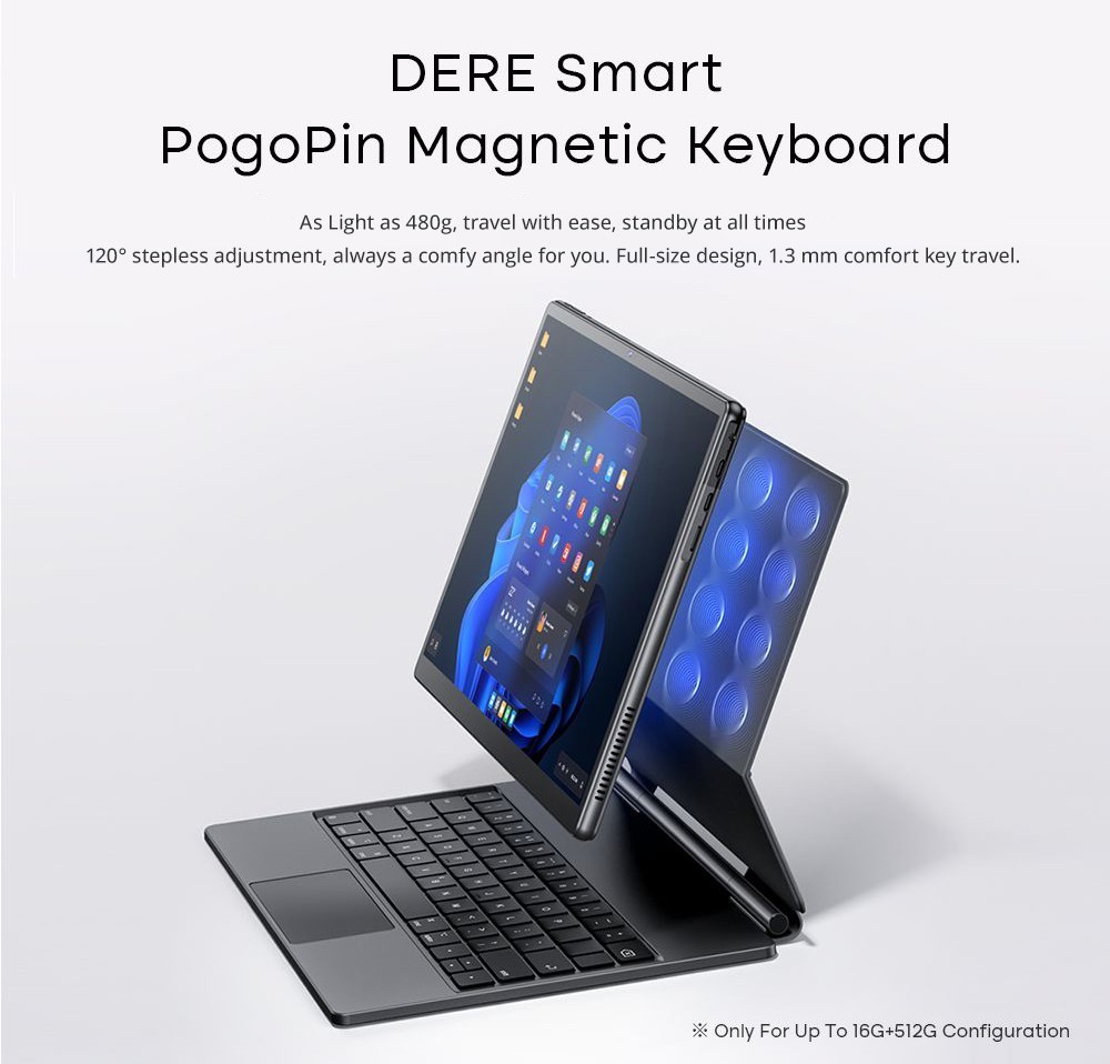DERE T30 PRO 2-in-1 Laptop 13 inch 2K IPS Touch Screen, Tablet PC/Magic Keyboard + Stylus Pen, 16GB DDR4 1TB SSD Windows 11 Pro, 2.4G & 5G WiFi - Silver