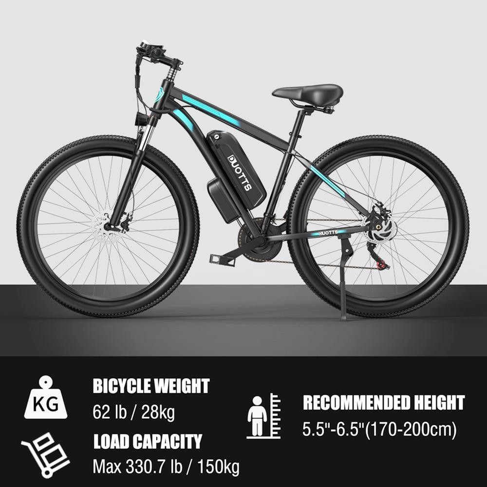 DUOTTS C29 Electric Bike 750W 29*2.1 inch Wheel 48V 15Ah Battery 50km Range 50km/h Max Speed Shimano 21 Speed Gear Electric Mountain Bike with Rear Rack