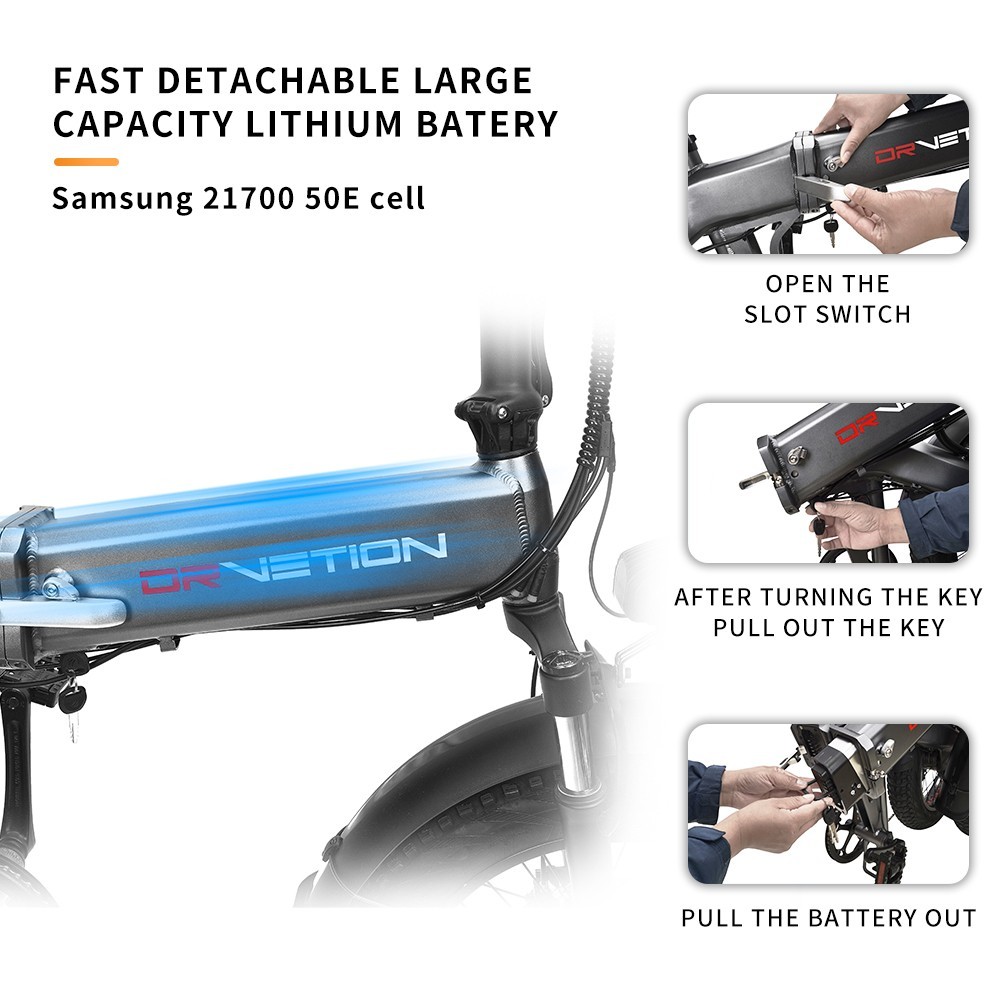 DrveTion BT20 Folding Electric Bike 20*4.0 inch Fat Tire 750W Motor 48V 10Ah Samsung Battery 45km/h Max Speed 40-60km Range Disc Brake