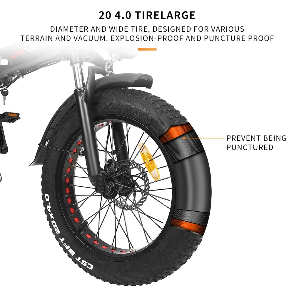 DrveTion BT20 Folding Electric Bike 20*4.0 inch Fat Tire 750W Motor 48V 10Ah Samsung Battery 45km/h Max Speed 40-60km Range Disc Brake