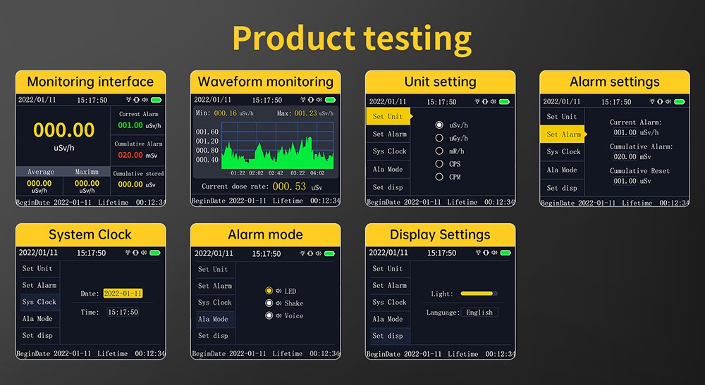 FNIRSI GC-01 Geiger Counter, Nuclear Radiation Detector with LCD Display, Beta Gamma X-Ray Detect, Sound/Light/Vibrate Alarm, 5 Dosage Units, 1100mAh Rechargeable Battery