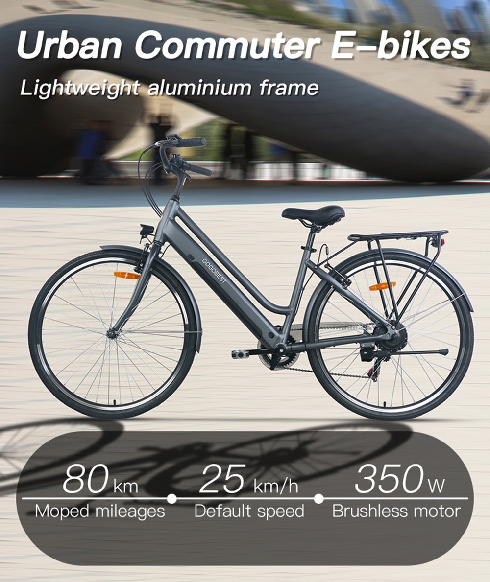 GOGOBEST GM28 Electric Bike 27.5 inch Tire 36V 350W Motor 32km/h Max Speed 10.4Ah Battery 60-80km Range Shimano 7 Speed Gear 120kg Load - Gray