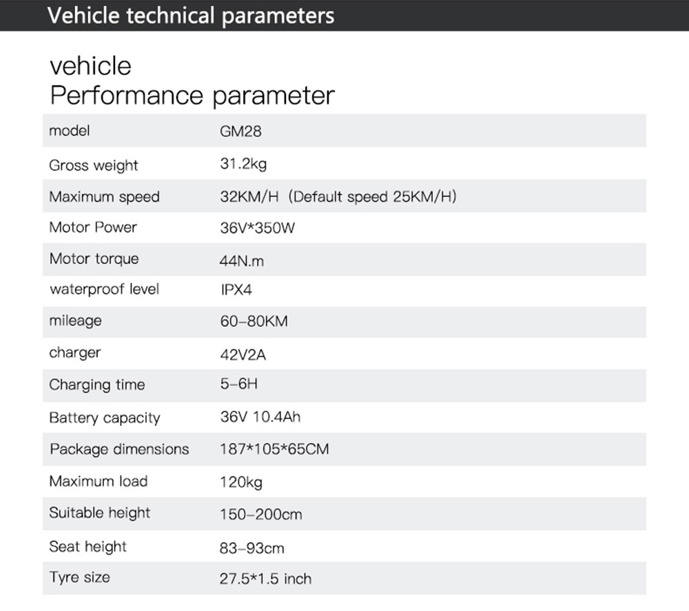 GOGOBEST GM28 Electric Bike 27.5 inch Tire 36V 350W Motor 32km/h Max Speed 10.4Ah Battery 60-80km Range Shimano 7 Speed Gear 120kg Load - Gray