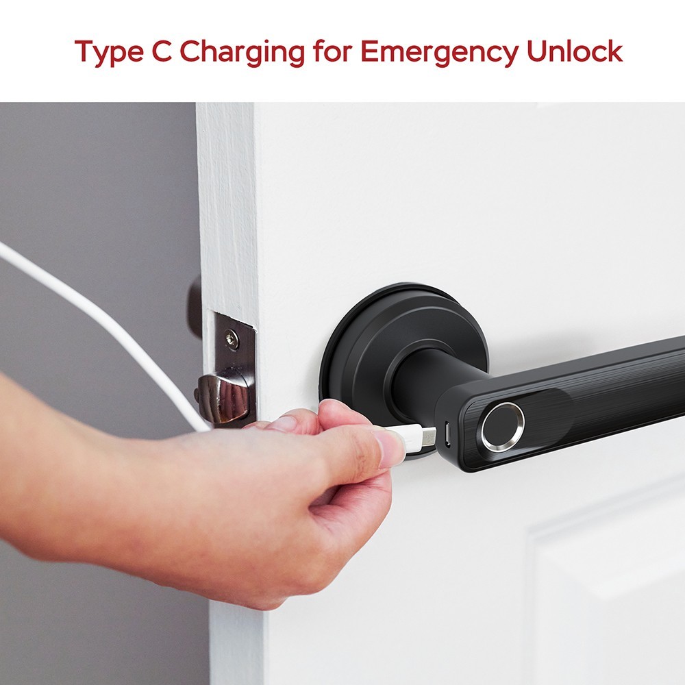 Geek Smart L-B203 2 in 1 Fingerprint Door Lock with Handle, Mechanical Key, Auto Lock, for Homes, Apartments, Office, Hotels - Black