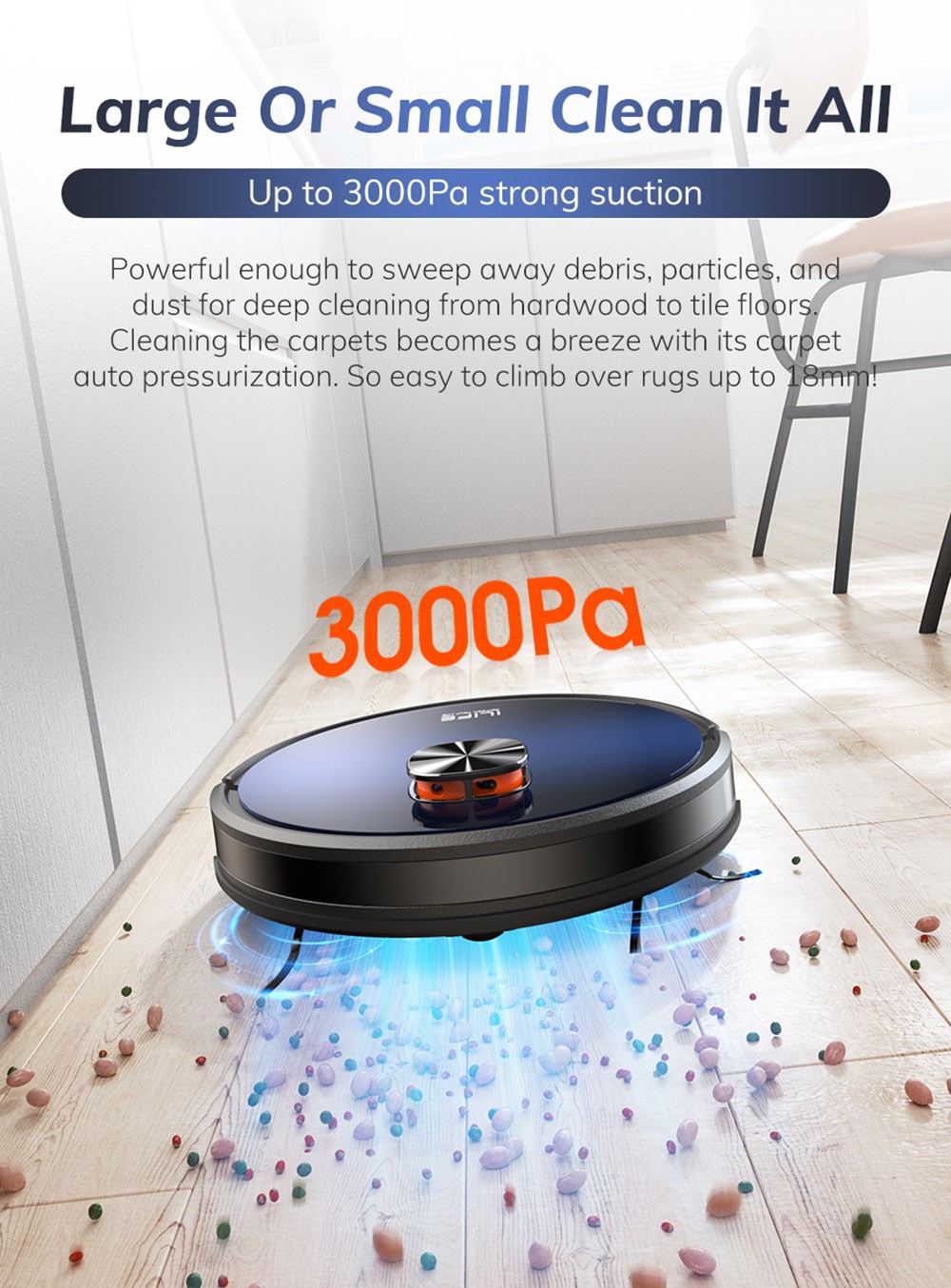 ILIFE T10s Robot Vacuum Cleaner, 2 in 1 Vacuum and Mop, Self-Emptying Station, 3000Pa Suction, 2.5L Dust Bag, LDS Navigation, 150 mins Runtime, Save up to 5 Maps, App & Voice Control - Gradient Blue