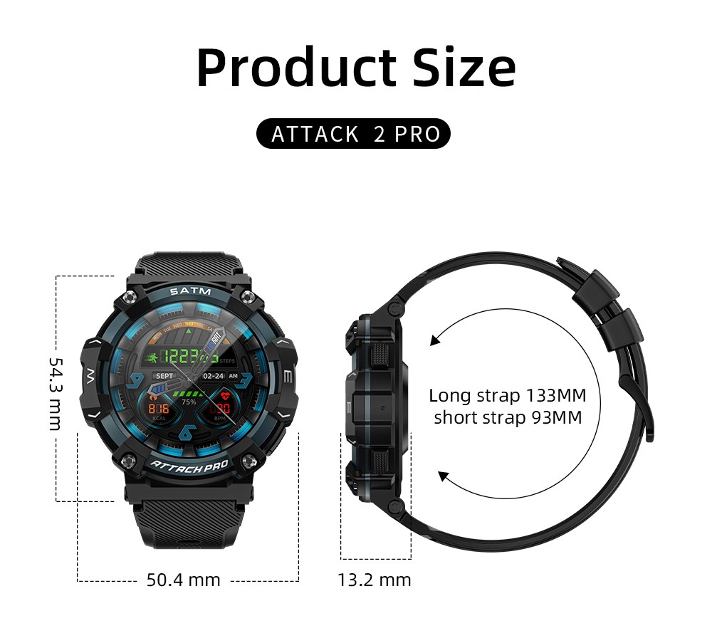 LOKMAT ATTACK 2 Pro Smartwatch 1.39'' TFT LCD Screen Bluetooth 5.2 IP68 Waterproof Heart Rate & Blood Pressure Monitor, Fitness Tracker - Silver