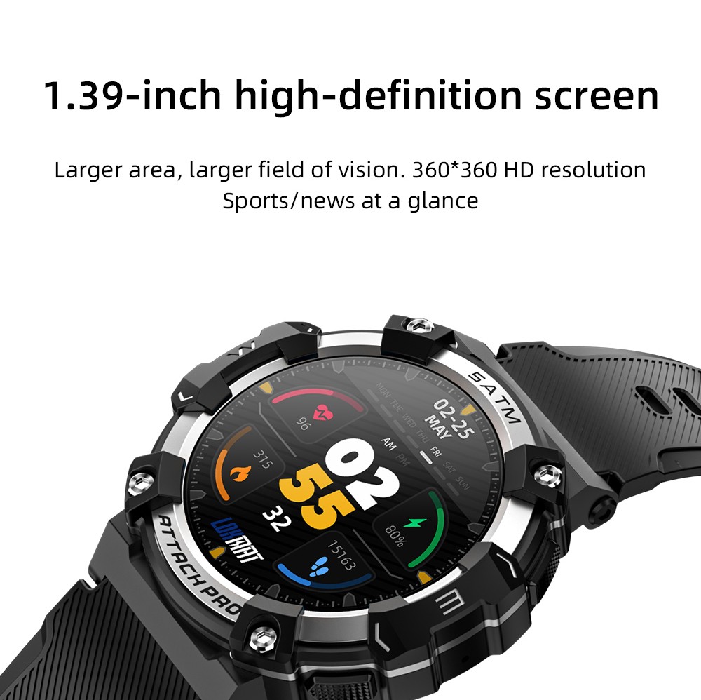 LOKMAT ATTACK 2 Pro Smartwatch 1.39'' TFT LCD Screen Bluetooth 5.2 IP68 Waterproof Heart Rate & Blood Pressure Monitor, Fitness Tracker - Silver