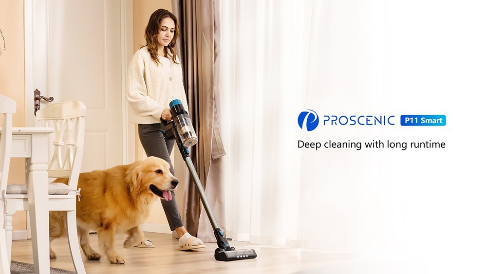 Proscenic P11 Smart Cordless Vacuum Cleaner, 30000Pa Suction, 650ml Dustbin, 4-Stage Filtration System, Up to 60Mins Runtime, LED Touch Screen, Smart App Display
