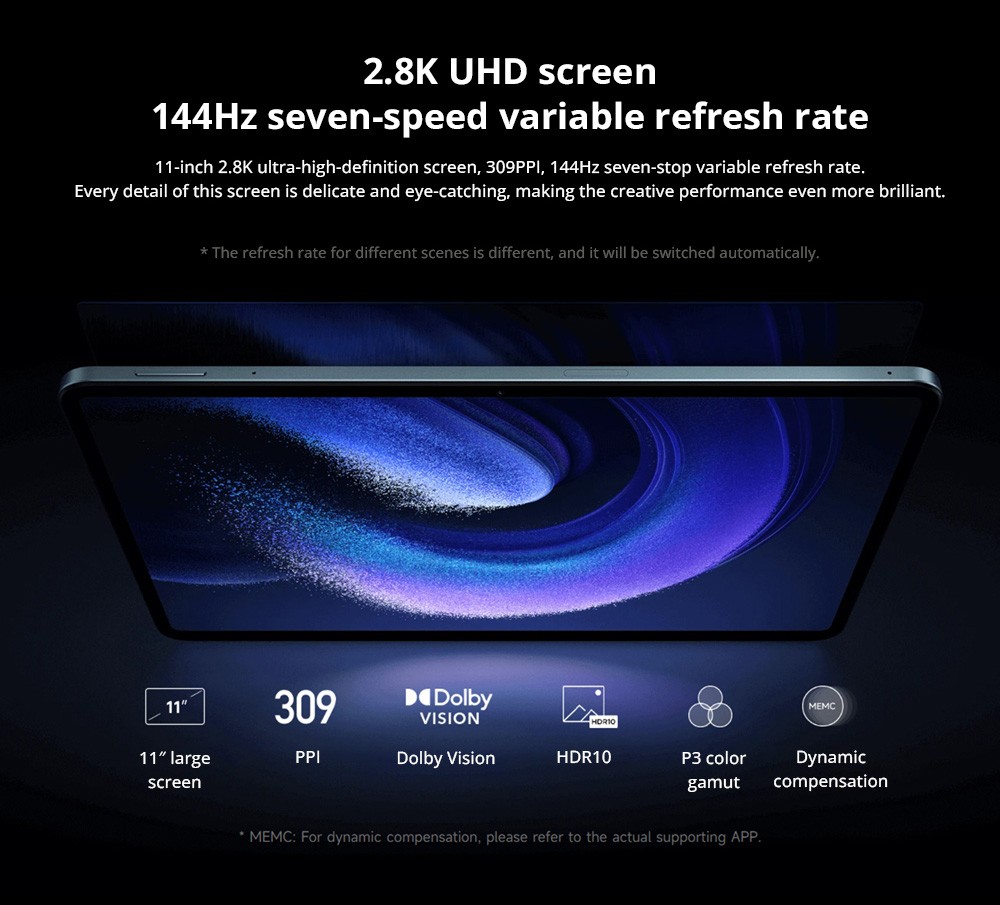 Xiaomi Pad 6 CN Version Snapdragon 870 Processor, Android 13, 8GB RAM 128GB ROM, 13MP Rear Camera 8MP Front Camera Dual-band WiFi - Black