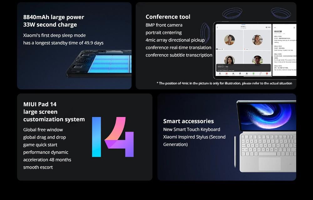 Xiaomi Pad 6 CN Version Snapdragon 870 Processor, Android 13, 8GB RAM 128GB ROM, 13MP Rear Camera 8MP Front Camera Dual-band WiFi - Black