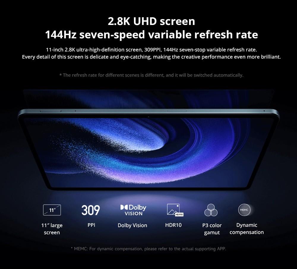 Xiaomi Pad 6 CN Version Snapdragon 870 Processor, Android 13, 8GB RAM 128GB ROM, 13MP Rear Camera 8MP Front Camera Dual-band WiFi - Gold