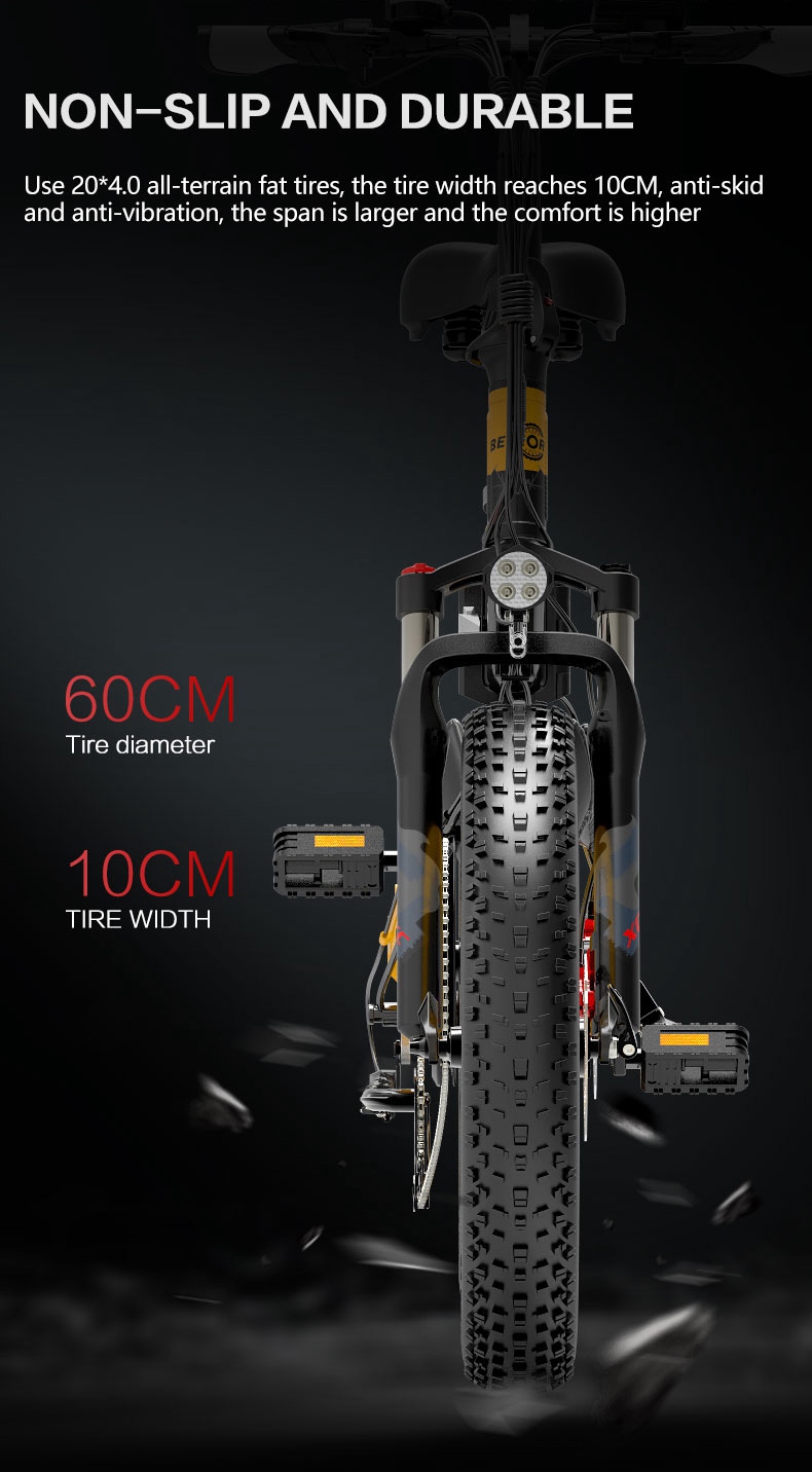 Bezior XF200 Folding Electric Bike 48V 15Ah Battery 1000W Motor 20x4.0 inch Fat Tire Aluminum Alloy Frame Shimano 7-speed Shift Max Speed 40km/h 130KM Power-assisted mileage Range LCD Display IP54 Waterproof - Black Yellow