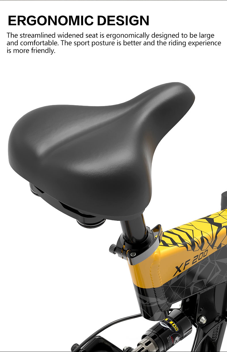 Bezior XF200 Folding Electric Bike 48V 15Ah Battery 1000W Motor 20x4.0 inch Fat Tire Aluminum Alloy Frame Shimano 7-speed Shift Max Speed 40km/h 130KM Power-assisted mileage Range LCD Display IP54 Waterproof - Black Yellow